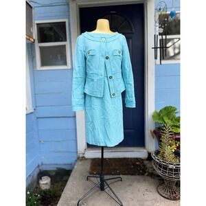 Lilly Pulitzer Skirt Suit Set Tweed Fringed Trim Buttoned Jacket M